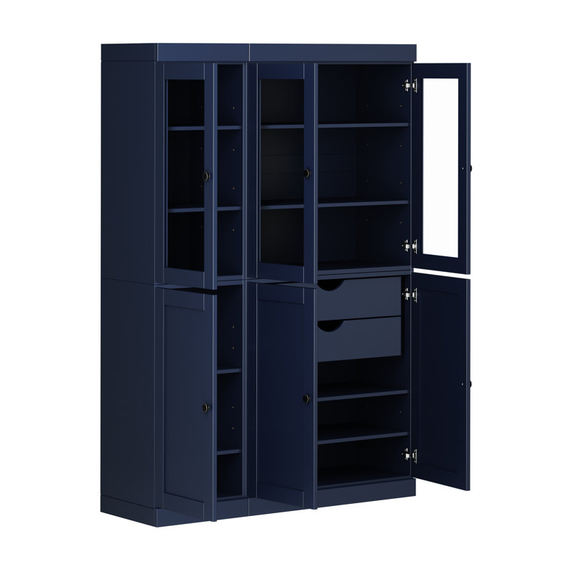 Garde-manger Palace 100% bois massif 48,5 po avec shaker, portes en verre transparent, 2 tiroirs et tablettes réglables Palace Imports