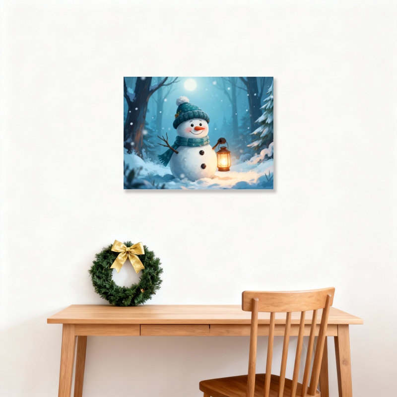«Snowman Winter Forest», art mural sur toile, H 12 po x l 18 po