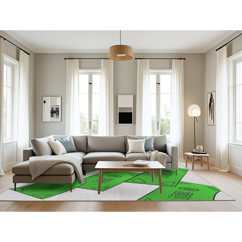 Tapis vert/crème tissé à la machine, Rectangle 8 pi x 10 pi