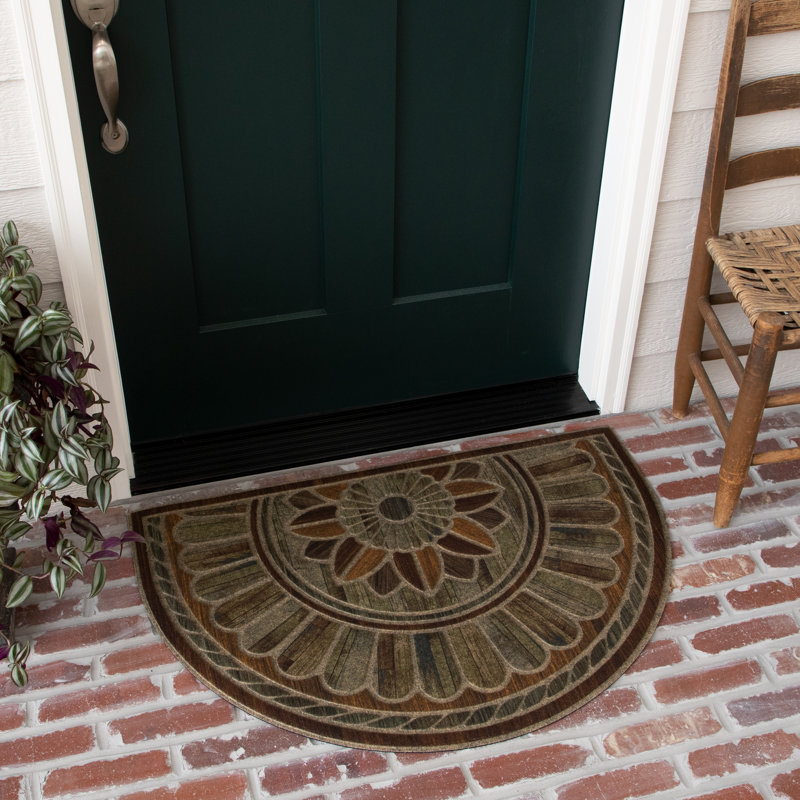 Amoura Geometric Tiled Medallion Recycled Rubber All Weather Non-Slip Outdoor Slice Door Mat, Brown