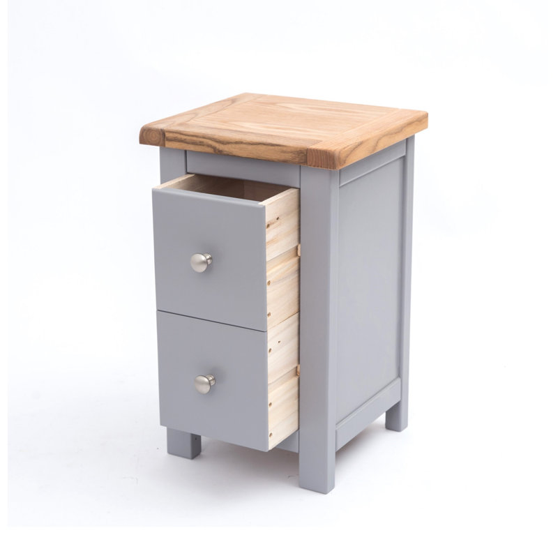 Aubusson 35cm W Solid + Manufactured Wood Bedside Table, Grey, Chrome