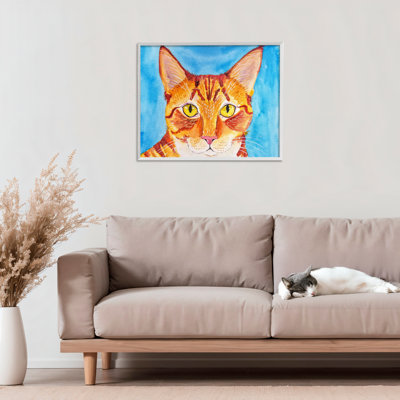 Bold Cat on Blue Framed Giclee, design by Tatiana Roberts