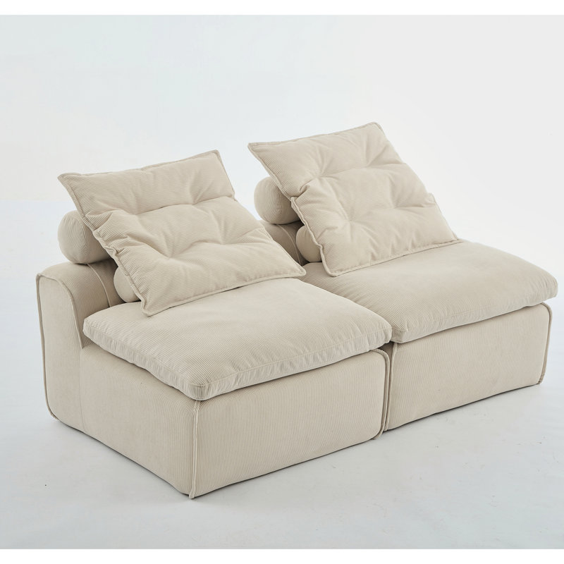 Ernesto Boneless Armless Chenille Compression Sectional Sofa with Neck & Lumbar Pillow, Cream