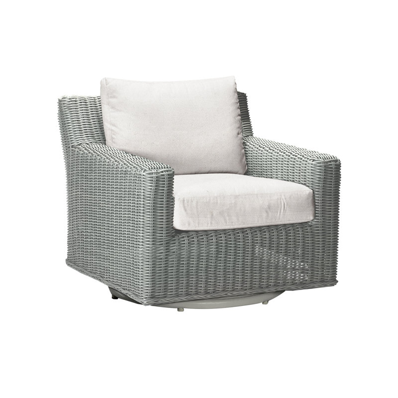 Rustic Swivel Patio Chair with Cushions, Rollo Lace InsideOut® Linen, Slate Gray, Welt