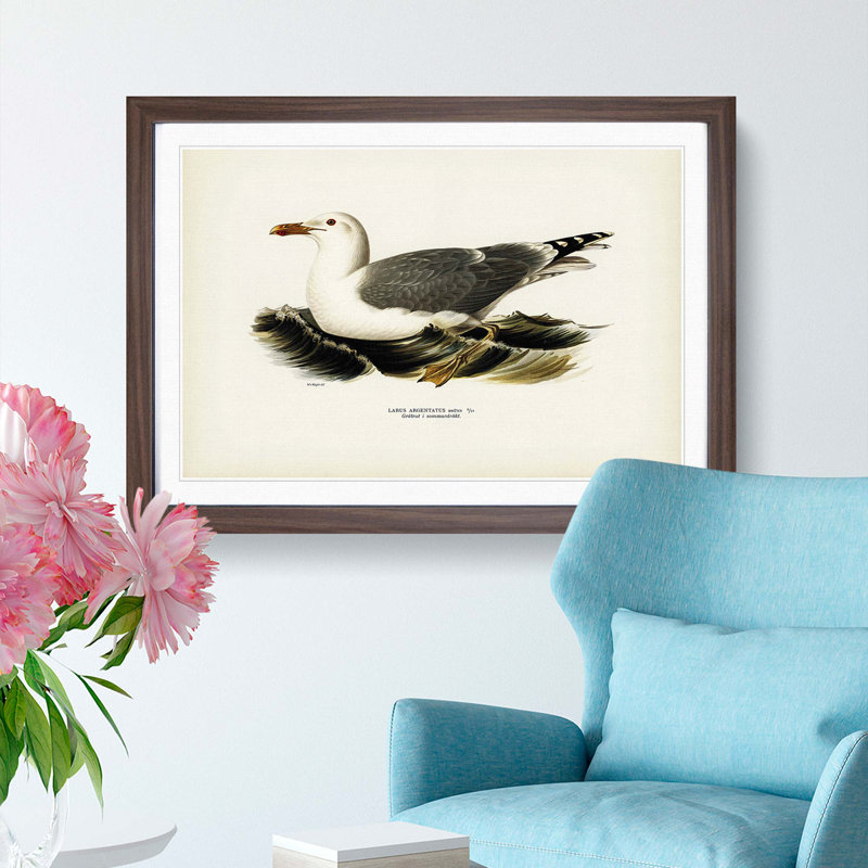 Herring Gull by Von Wright - Picture Frame Painting Print, 48cm H x 65cm W x 2cm D, Walnut Framed
