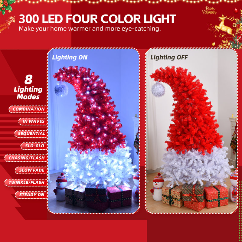 6 pi Arbre de Noël artificiel pré-éclairé en forme de chapeau de père Noël avec 300 lumières DEL