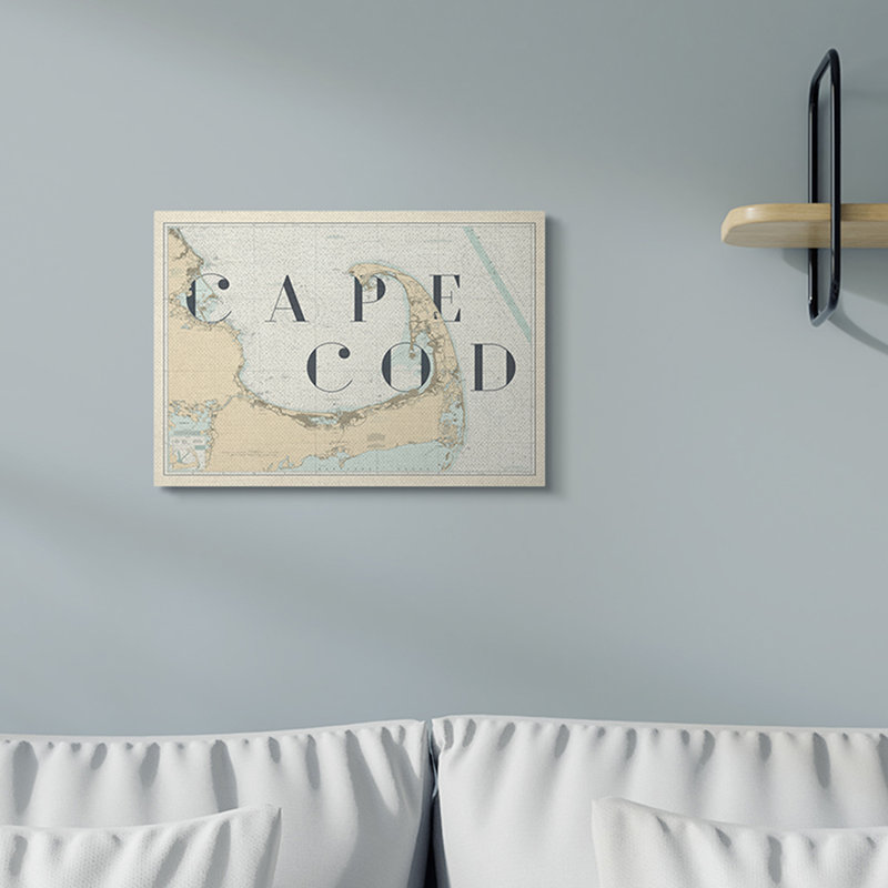 «Cape Cod Beach Vintage Map Word Design», impression, Toile tendue, H 16 po x l 20 po