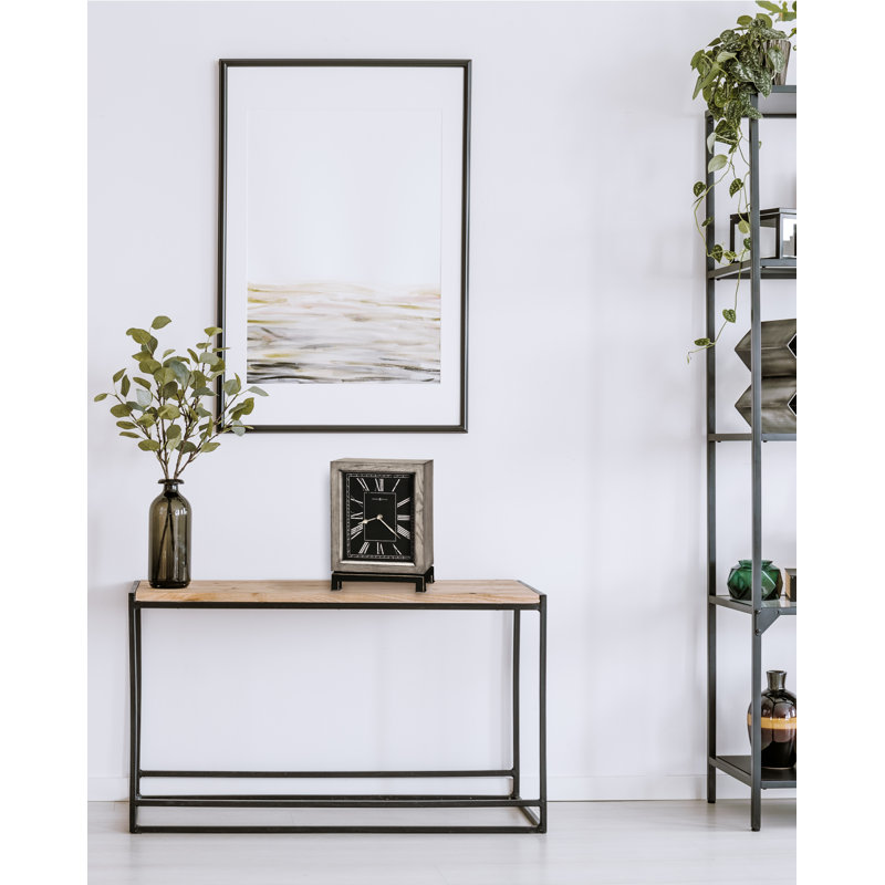 Merrick Modern & Contemporary Mantel Clock, Hardwood Case with Charcoal Metal Base, Roman Numeral Quartz Movement