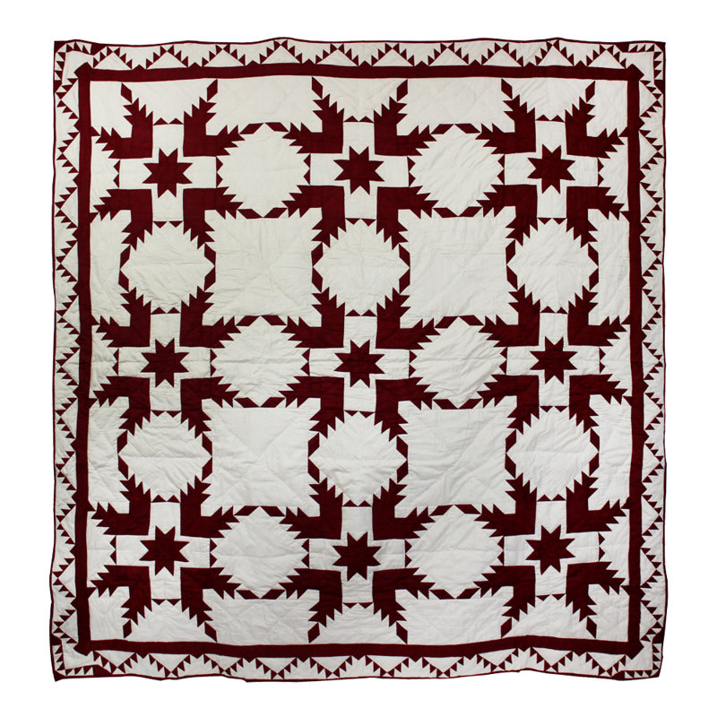 Feathered Star Cotton Patchwork Quilt, Super Queen Quilt, Ruby