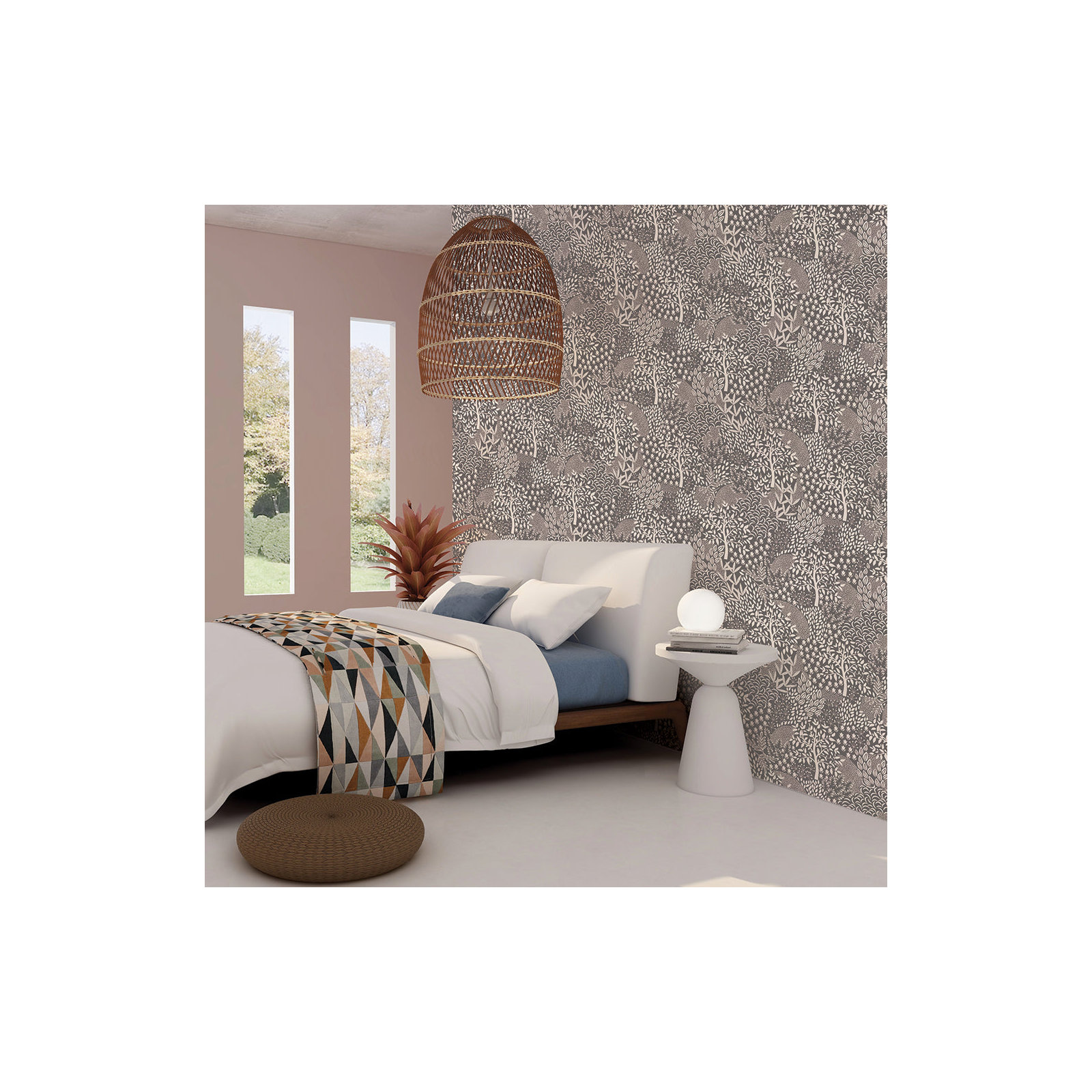 Woodland Fantasy Peel and Stick Wallpaper, Gray