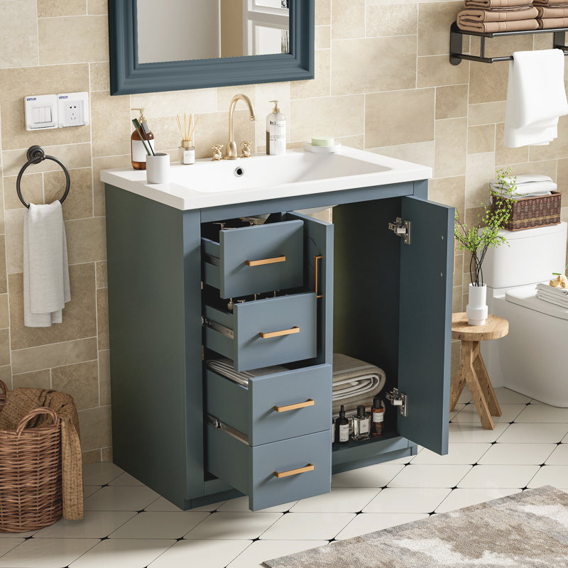 Armoire de rangement en bois massif, Bleu, Doré
