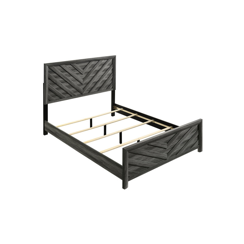 Chic lit simple gris pour un environnement de chambre à coucher serein en bois, avec une construction stable