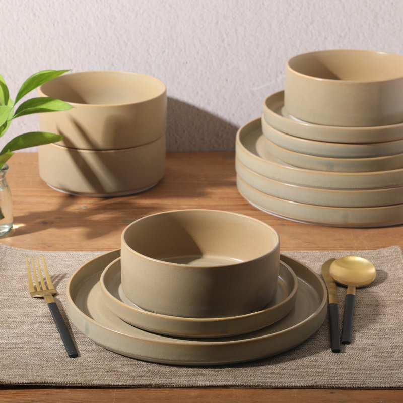Service de vaisselle en porcelaine empilable réactive 12 pièces (service pour 4) Gibson Elite Echo Bay, Vert