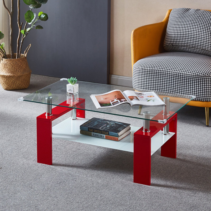 Artisan Rectangle Coffee Table, Double Layer Lower Shelf Storage For Living Spaces
