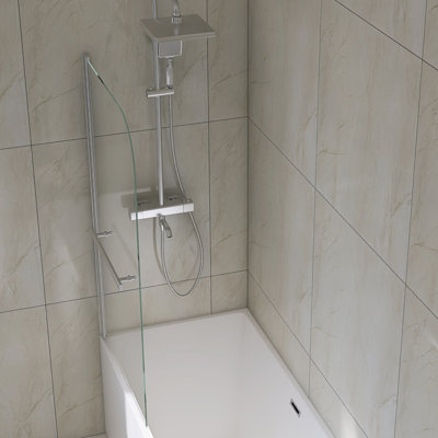 Porte moustiquaire de baignoire 31 * 55 ", panneau en verre trempé 180 degrés, poignée en acier inoxydable 304, verre transparent transparent de 0,24 po d'épaisseur, pré-assemblé pour une installation murale avec installation 31" x 55 "