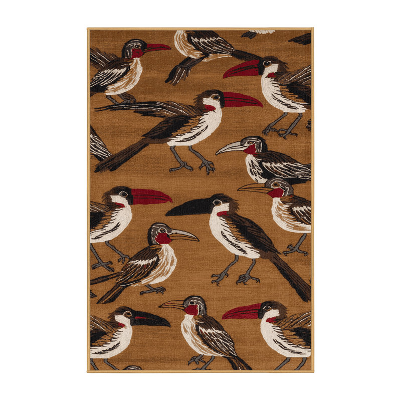 Washable Red billed Quelea Birds Area Rug, Rectangle 4' x 6'