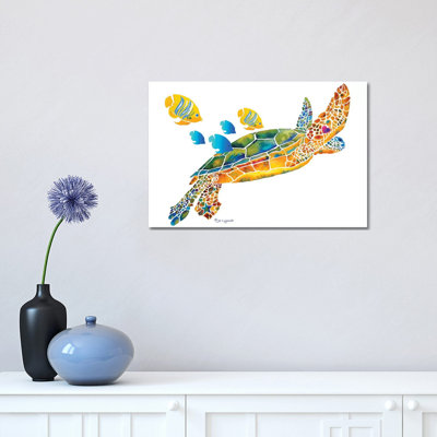 Tortue de mer avec poisson par Jo Lynch - reproduction d'art