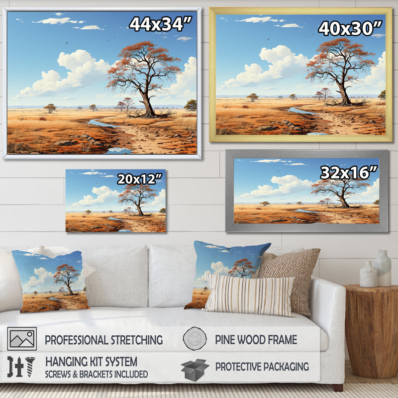 Afrique, charme minimaliste, paysage sur toile, Toile tendue, H 30 po x l 40 po x P 1,5 po
