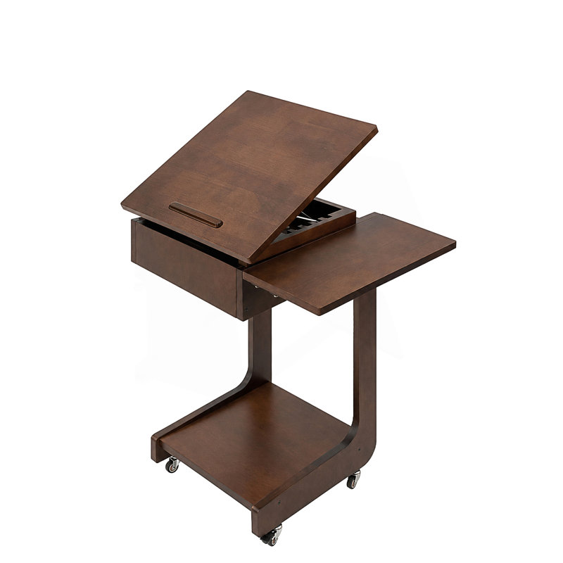 C Shaped End Table with 360° Adjustable Desktop and Rolling Casters