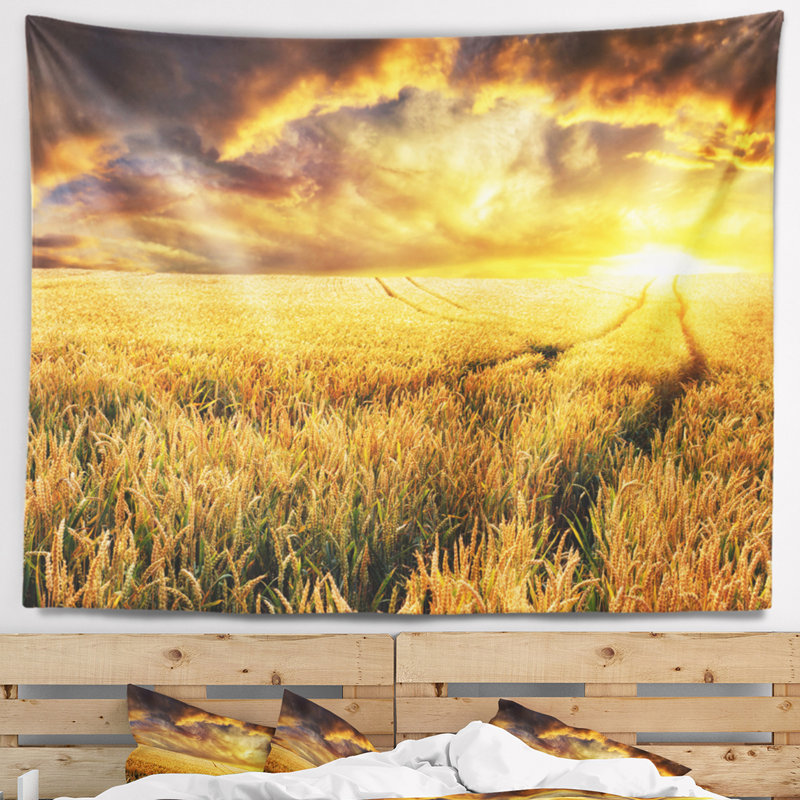 Tapisserie de fond de soleil sur fond jaune, H 78 po x l 92 po