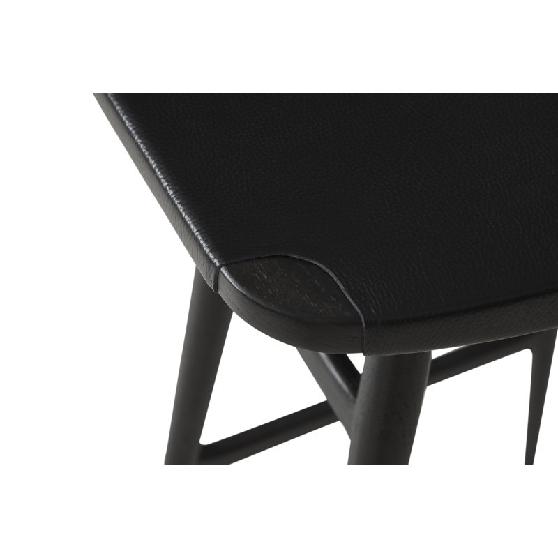 Freja Upholstered Bar Stool with Solid Wood Frame, Black Oak, Saddle Leather Black