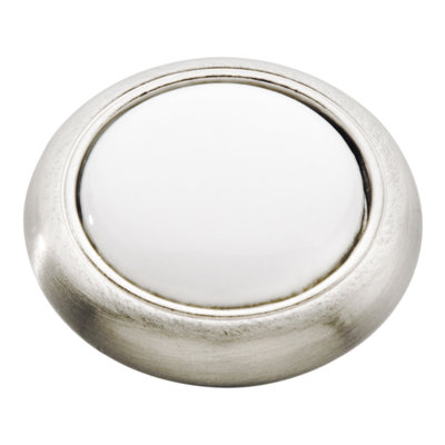 Poignée ronde de la collection Tranquility - bouton d'armoire de 1-1 / 4 po de diamètre en nickel satiné avec blanc - Quincaillerie traditionnelle pour tiroirs et armoires