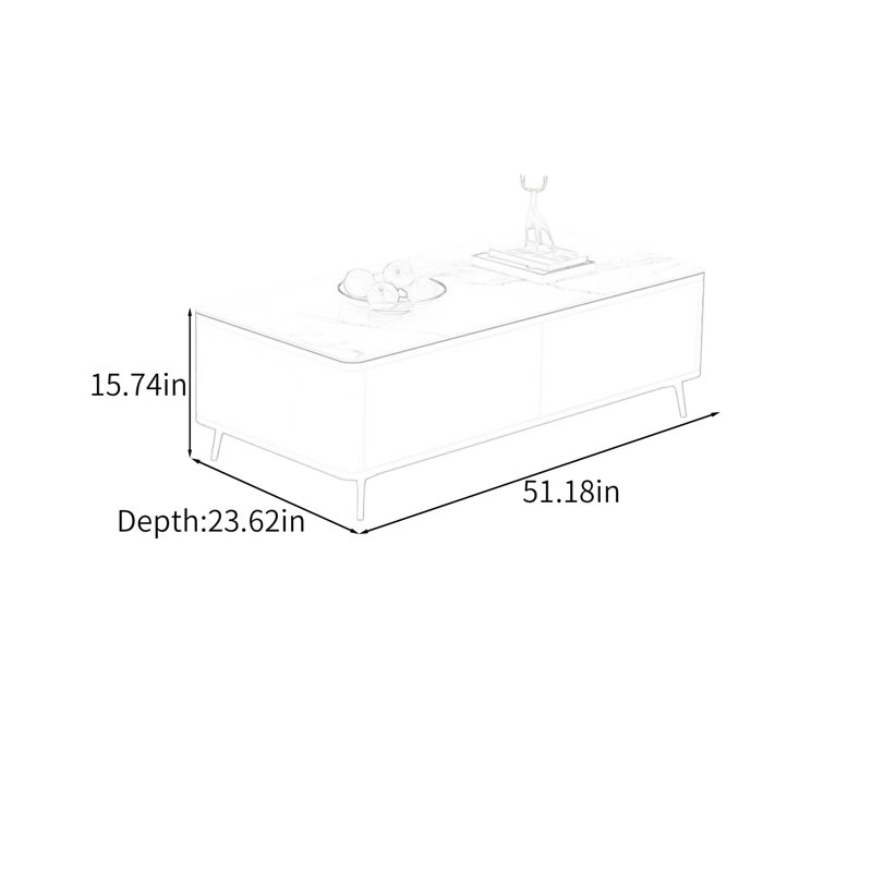 Table basse légère et luxueuse, H 15,74 po x L 51,18 po x l 23,62 po, Gris