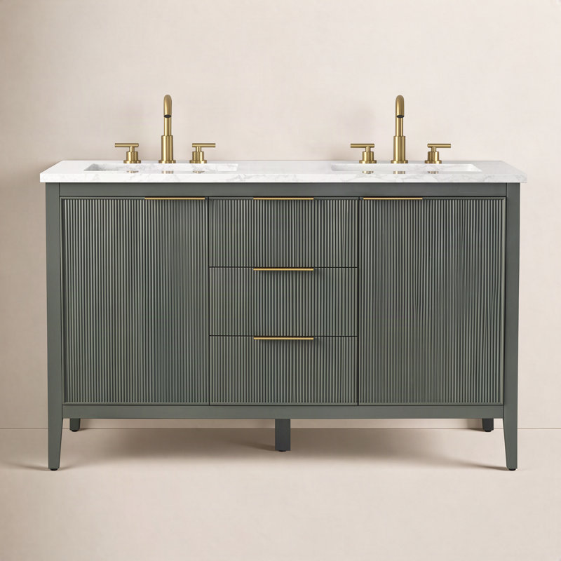 Meuble-lavabo double 54 po Bilroy, Vert rétro / bronze brossé