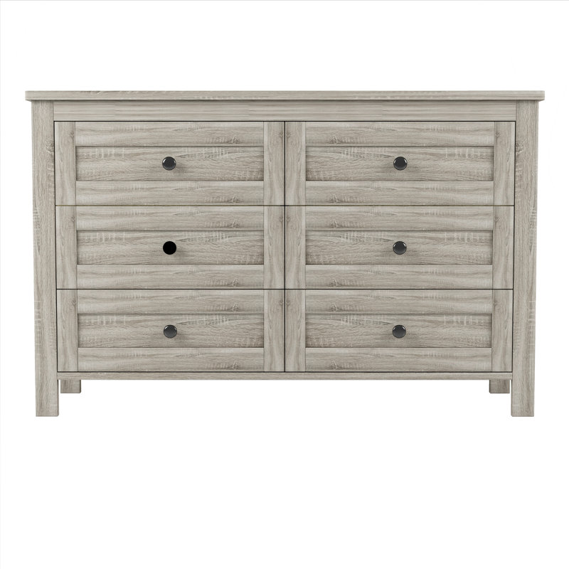 Retro Farmhouse Style Dresser With 6 Drawer, Storage Cabinet For Bedroom, Ash Gray