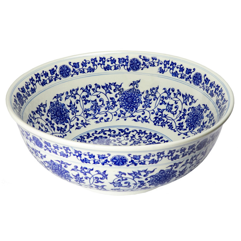 Eden Bath 16.5'' Blue, White Vitreous China Circular Bathroom Sink