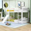 Lit superposé simple au-dessus d'un lit simple en bois avec rampe et garde-corps-1059261153