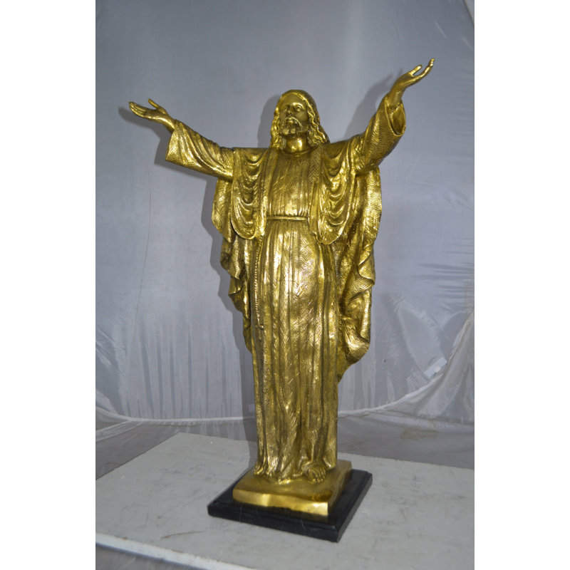 Dunlap Jesus Opens His Hands Bronze Statue -  Size: 10"L x 21"W x 32"H.