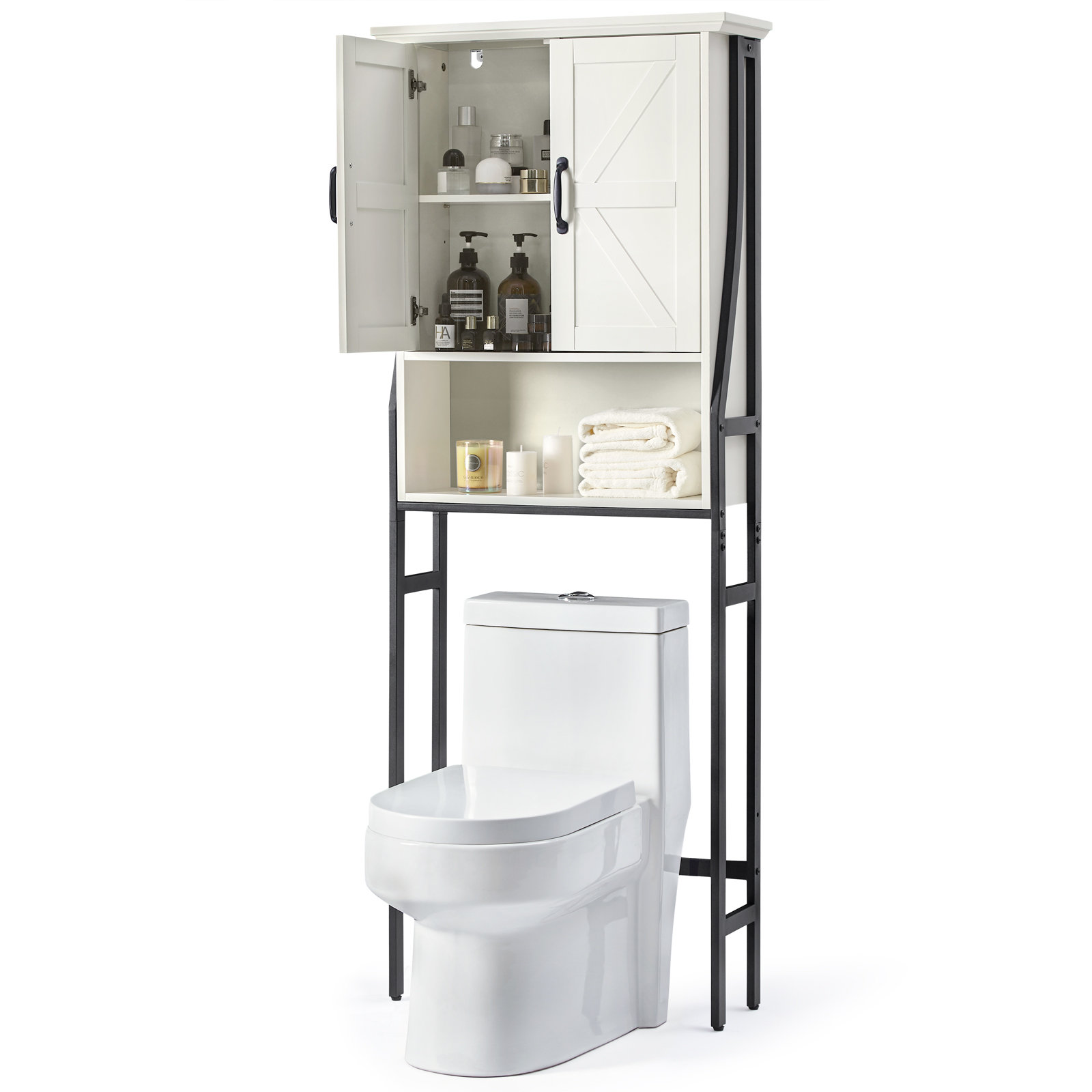 Trijal Metal & MDF Wood Over-the-Toilet Storage, Over Toilet Storage Cabinet with Barn Doors Gracie Oaks Finish: White