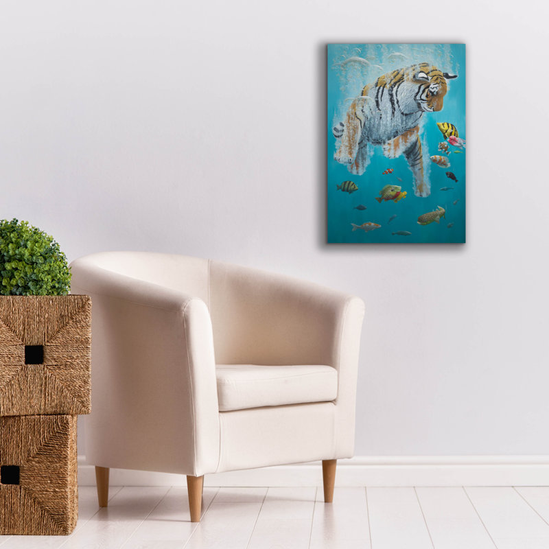  «Diving Tiger» par Heather Gauthier, art mural sur toile, 18 po x 26 po