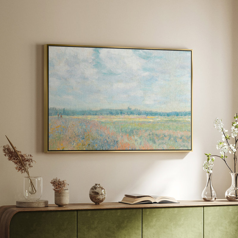 Paysage rétro - Lxxxv, Toile avec cadre flottant or, H 25 po x l 37 po x P 2 po