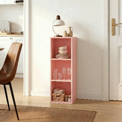 Bibliothèque à 3 niveaux, tablette ouverte, rose