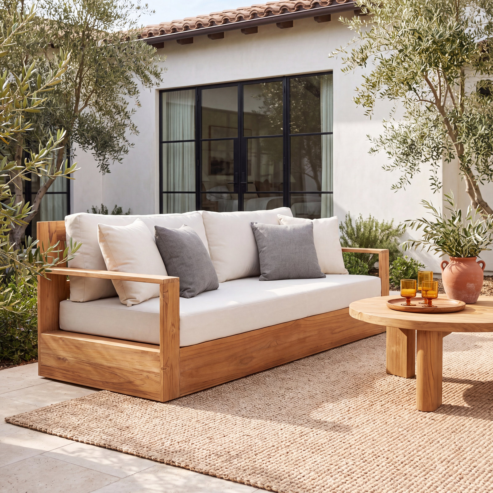 Azul 80" Teak Patio Loveseat, Beige