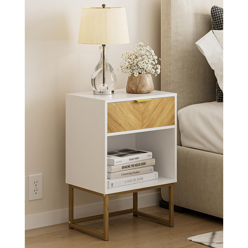 Nightstand,Modern Night Stand Boho Farmhouse Wood Bedside Table With Storage Drawer Side End Table For Bedroom,Living Room,Office,White