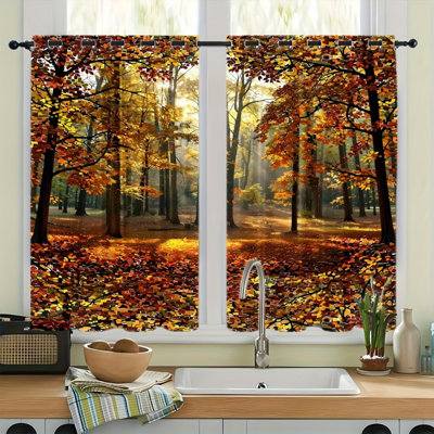 2 rideaux occultants avec œillets, rideaux vibrants à imprimé forêt d'automne, filtrage de la lumière à isolation thermique, réduction du bruit et protection de la vie privée, décoratif pour le dortoir de la chambre à coucher du salon