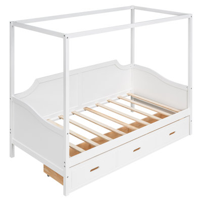 Twin Size Wooden Canopy Daybed with 3 in 1 Storage Drawers,White -  Red Barrel StudioÂ®, 2AA7A31E541144D3982A595F5C3FC69F