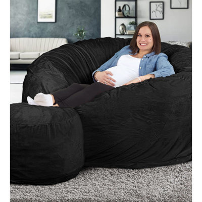 5ft Bean Bag Chair and Footstool, Oversized Lounger, Suede