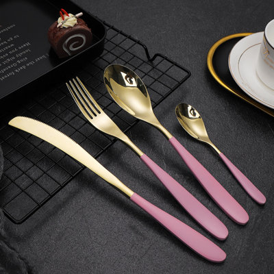 Stainless Steel 4-Piece Set Western Food Set, High Temperature Lacquered Knife And Fork, Shoujo Powder Golden Soup Spoon, Mirror Light Steak Knife And -  Mercer41, D3F81E4A099044CAAA2D78D9A408B8FC