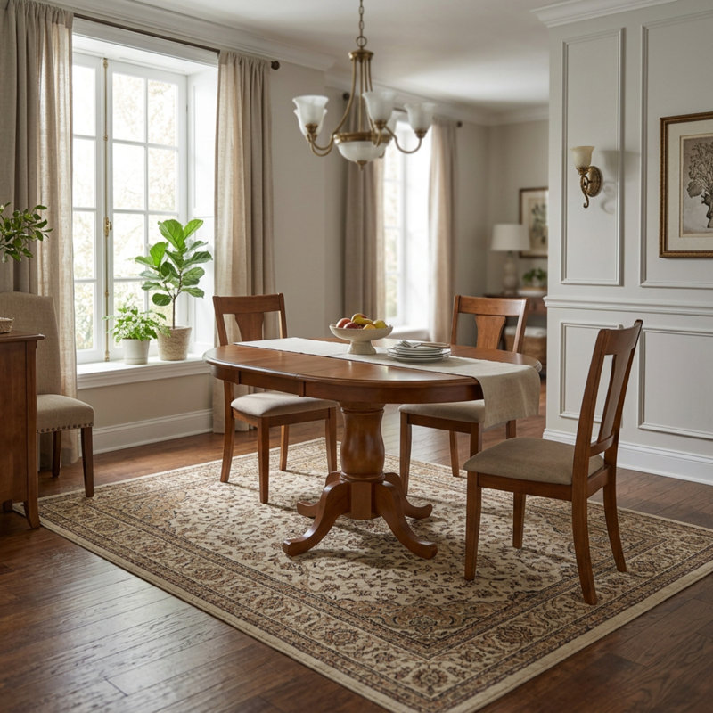 Saddle Brown Espresso Solid Rubberwood Oval Pedestal Dining Set with Self Storing Leaf and Faux Leather Slat Back Chairs