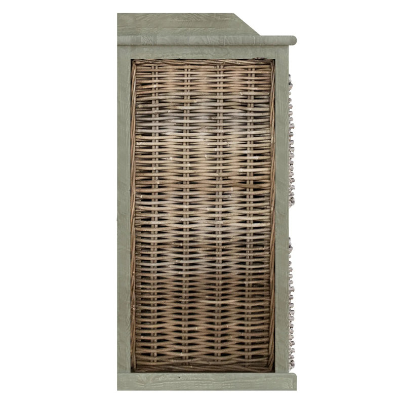 Maquoit 4 Drawer Handmade Kubu Rattan 2 Over 2 Basket Storage Unit Limewash