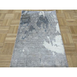 Tapis gris en soie noué à la main de conception unique 2 pi x 3 pi Bettine