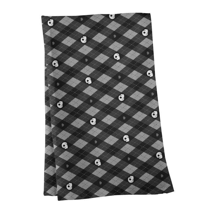 Serviette à thé à motif argyle crânes, Gris, Sergé de coton