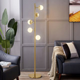 4 Light Gold Brass Plated Floor Lamp With Globe Shade