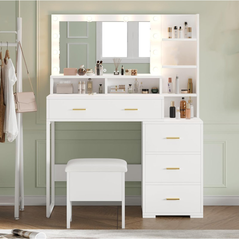Bureau de coiffeuse, coiffeuse de maquillage avec miroir et 9 ampoules DEL