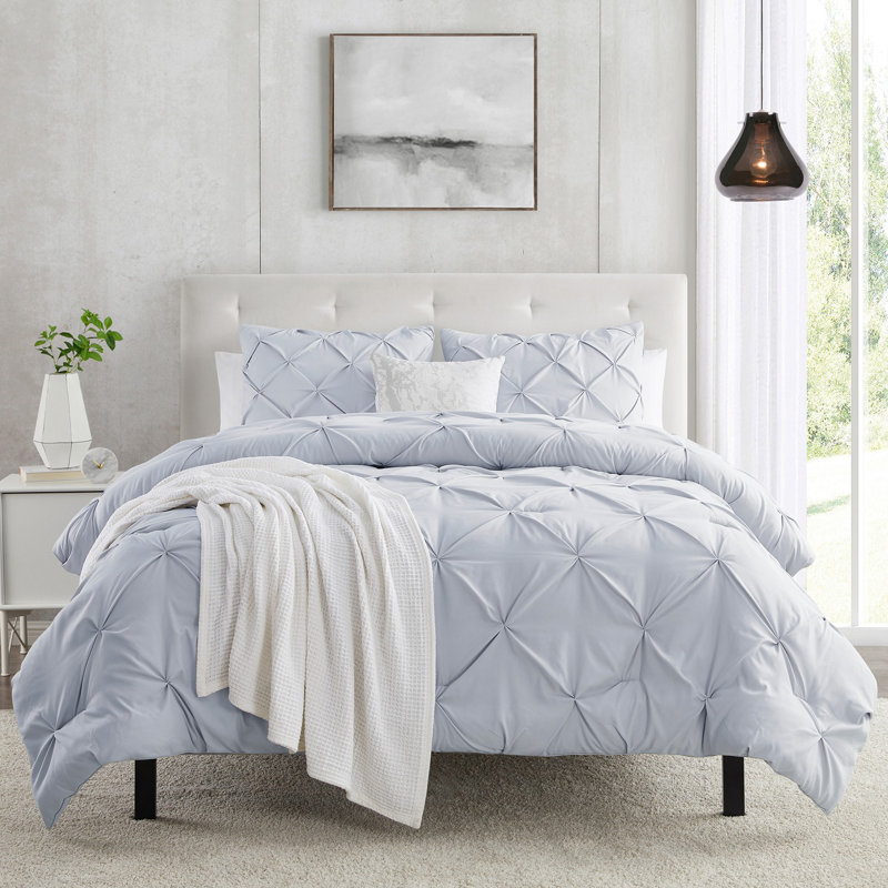 Housse de couette avec insert Pinch Pleat, Couette pour grand lit + 3 pièces supplémentaire, Bleu glacier