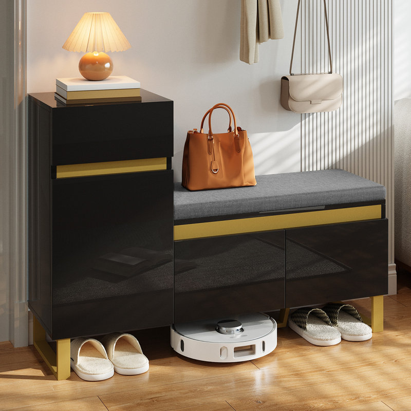 7 Pair Shoe Storage Bench, Black